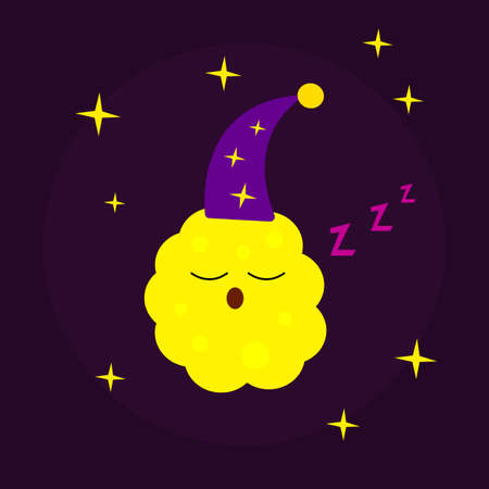 full moon sleeping cartoon character in a purple cap with patterns of stars the concept of space and restのイラスト素材