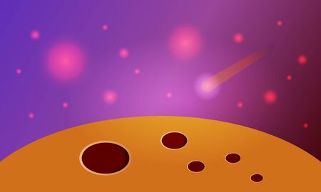 surface of the planet with craters close-up on a background of shining stars and a falling comet enchanting open space wallpaper for designのイラスト素材