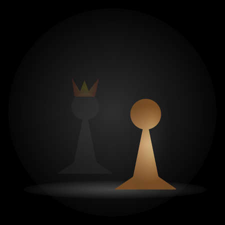 chess pawn and its shadow with a crown dramatic atmosphere against a dark background concept of success and dreams a popular object for board gamesのイラスト素材