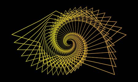 swirling yellow-orange pattern in op art style shining on a black background wallpaper for design creative conceptのイラスト素材