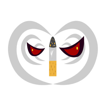 smoking cigarette and angry red eyes on white background concept of harm of smokingのイラスト素材