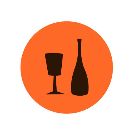 silhouette of wine bottle and elegant glass on the background of the setting sun concept of alcoholic drinksのイラスト素材