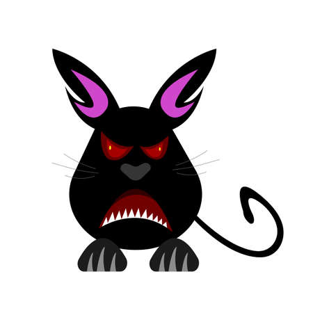 angry black cat with sharp teeth posing aggressively on a white background concept rabies