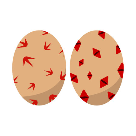 chicken eggs with patterns in the form of chicken tracks and beaks on a white backgroundのイラスト素材