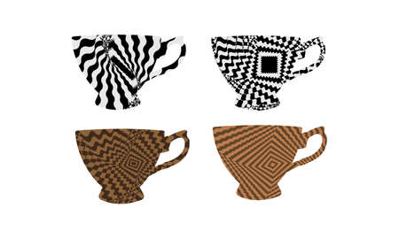 set of cups with optical illusion texture on white background modern design conceptのイラスト素材