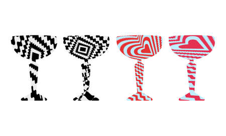set of wine glasses with different textures in op art style creative conceptのイラスト素材