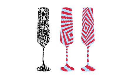 set of champagne glasses with long legs and op art textureのイラスト素材