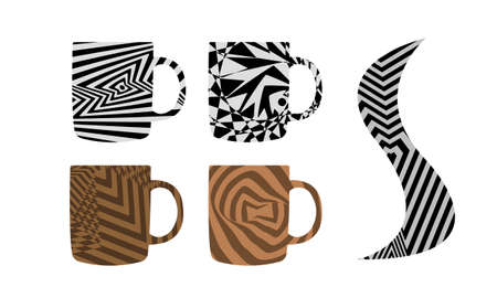 set of cups with modern texture in op art style isolated on white backgroundのイラスト素材