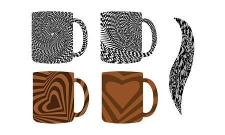 set of cups with patterns enchanting optical illusions modern texturesのイラスト素材