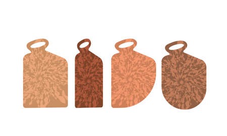 sets of wooden cutting boards for cooking various shapes with patterns in the style of op-artのイラスト素材