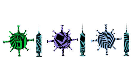 Syringes with viruses in the style of op art on a white background modern icons for medicine