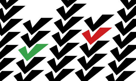 wallpaper with check mark patterns for approval among which red and green stand out