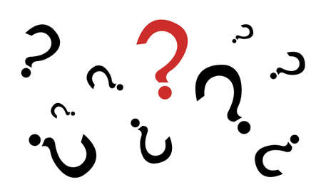 Wallpaper with question mark patterns among which stands out red on a white background