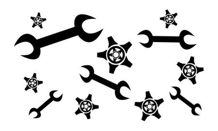 wrenches and gears patterns symbolizing repairs on white background wallpaper for design workshop conceptのイラスト素材
