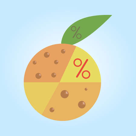 orange shaped fruit chart with percent icon on blue backgroundのイラスト素材