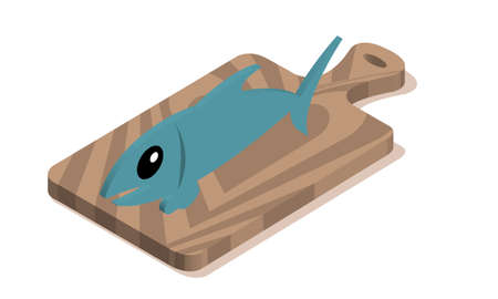 fish on a wooden cutting board in isometricのイラスト素材