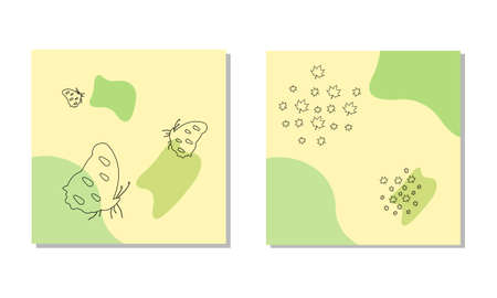 set of summer beauty backgrounds with butterflies and maple leaves patternsのイラスト素材