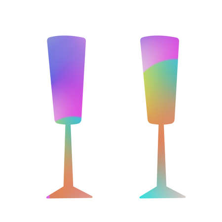multicolor champagne glasses on white background bright icons for bars and restaurantsの写真素材