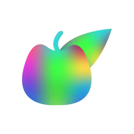 multicolor apple with leaf bright icon healthy fruit on white backgroundの写真素材