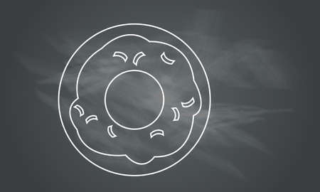 outline of donut on the chalkboard with chalkの写真素材