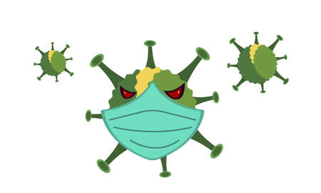 virus with red evil eyes in a protective mask on a white backgroundのイラスト素材