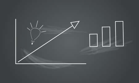 chalk drawn growth graph and light bulb as a symbol of idea on the background of the school blackboardの写真素材