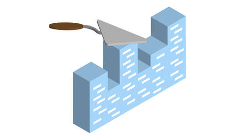 construction trowel and high-rise city houses in isometric view on white background architecture conceptのイラスト素材