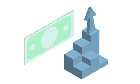 Career ladder Up arrow pointing to growth and banknote on white background business and development conceptのイラスト素材