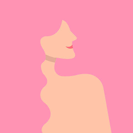 portrait of a girl with pink hair and bright red lips in the style of minimalismのイラスト素材