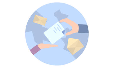 hand giving a letter on the background of a round planetのイラスト素材