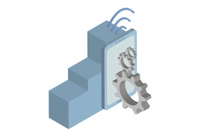 telephone connected to the internet and gears symbolizing work on a white backgroundのイラスト素材
