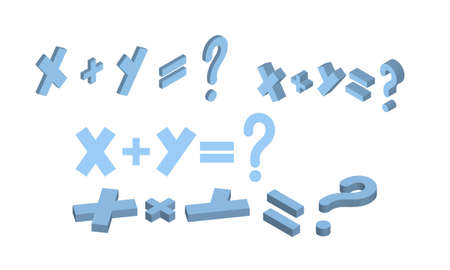 equation with two unknowns and a question mark in isometric view on a white background