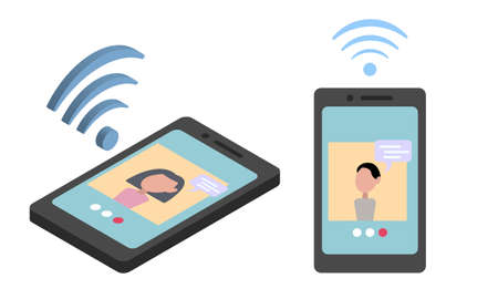 video call on smartphone screen and wireless network iconのイラスト素材