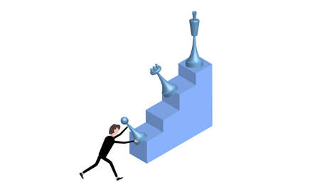 businessman pushing a pawn up a rung of the career ladderのイラスト素材