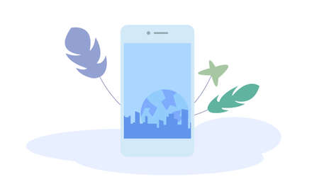 high-rise buildings of the city and planet Earth on the smartphone screenのイラスト素材