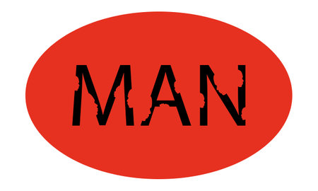 black inscription man on a red background and faces of people in the style of minimalism logo for designのイラスト素材