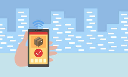 application notifying about the delivery of the parcel on the smartphone screen against the...