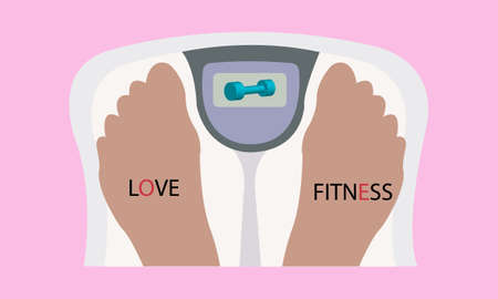 legs are on a scale on the screen which shows a dumbbell for fitness