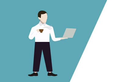 portrait of a businessman with a cup of coffee and a laptop in his handsのイラスト素材