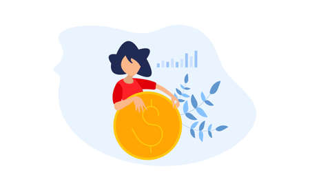 woman and dollar coin next to growth chart business conceptのイラスト素材