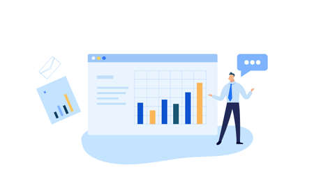 male business coach giving a lecture pointing to the growth chartのイラスト素材