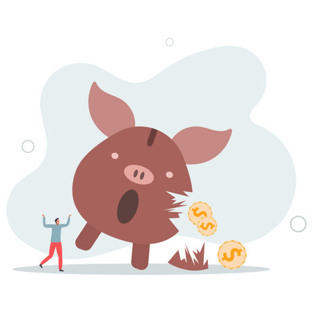 Money loss from investment failure, bad habit problem in personal finance, debt crisis or inflation money reduction .のイラスト素材