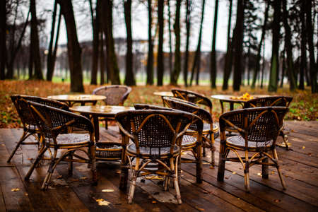 empty chairs in the parkの写真素材