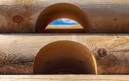 woody yellow logs for building a house. High quality photoの写真素材