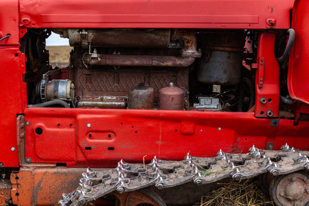 engine compartment of the old diesel tractor. High quality photoの写真素材