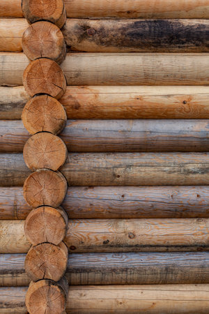 fragment of a log wall in a vertical view. High quality photoの写真素材