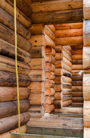 corridor in a log house under construction. High quality photoの写真素材