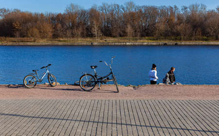 Moscow, Russia - November 06, 2021: Kolomenskoye park, family on a walkのeditorial素材