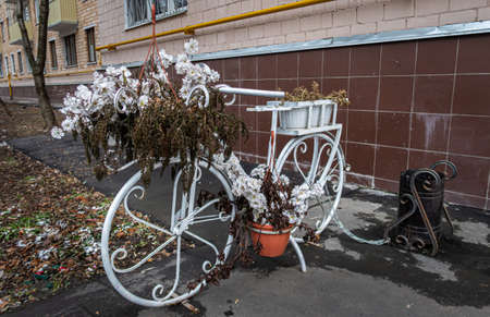Moscow, Russia - November 14, 2021: decorative bicycle decorated with flowers. High quality photoのeditorial素材