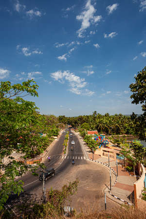 Morjim, North GOA, India, 08 March 2020: view from the mountain to the streetのeditorial素材